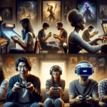DALL·E 2023 11 15 07.46.51 An array of different gaming consoles from various generations such as a classic arcade machine a handheld gaming device a modern VR headset and a פרו גיידס